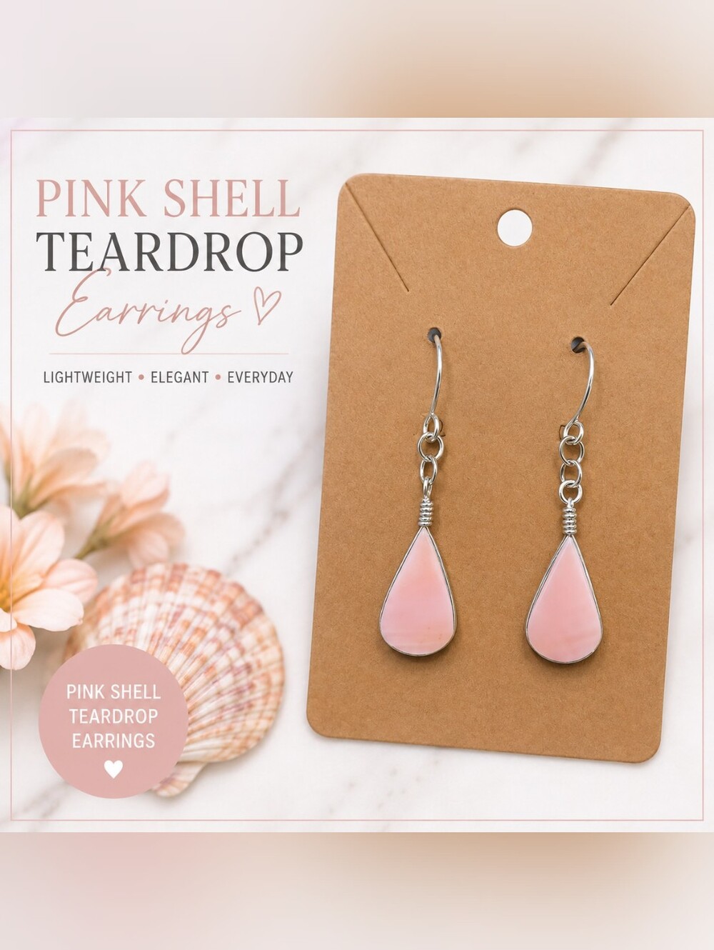 Pink Teardrop Dangle Earrings Silver Tone Drop Hook Boho Minimalist Jewelry